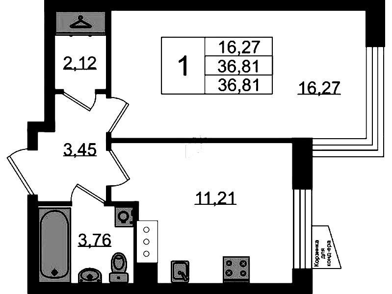 1-комнатная квартира 36.81 м², 4/11 эт., ЖК «VEREN NORT Сертолово»